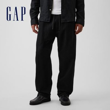 【GAP】輕鬆寬鬆版紗布長褲-黑色/卡其色(894492)
