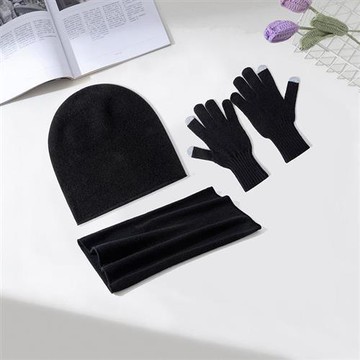 【米蘭精品】圍巾針織披肩-歐美羊毛三件套帽圍巾手套男女配件2色74io42