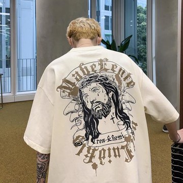 男士t恤短袖夏季ins潮牌后背印花上衣寬松休閑男裝體恤衫半袖男款