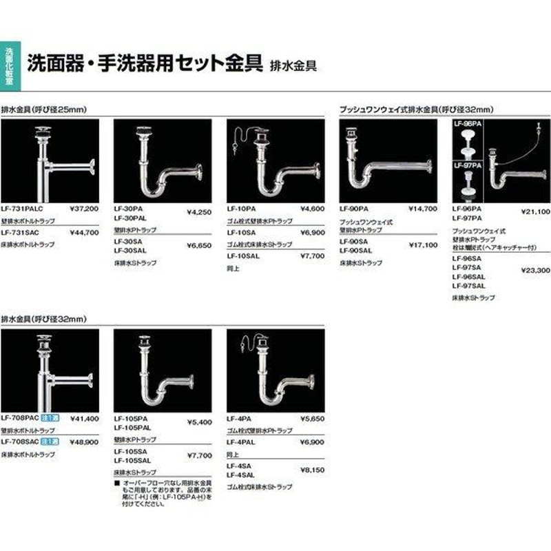 リクシル 洗面器・手洗器用セット金具 ポップアップ式排水金具(呼び径32mm) 壁排水Pトラップ(排水口カバー付) LIXIL - 2