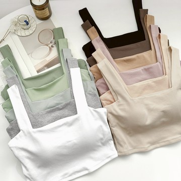 【Fee爆款11色短款】方領寬帶背心 bra top🔥短款 女背心 寬肩帶 遮副乳 背心小可愛 短版 背心女 韓系