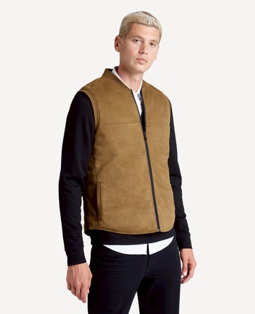 Kenneth Cole | Quilted Faux Suede Reversible Vest in Khaki Black, Size: M