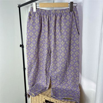 2025春夏新款女純棉提花雙層紗布褲子透氣小花可愛七分家居睡褲