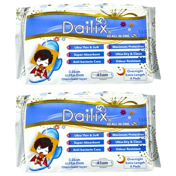 Dailix 立體漂浮吸血鬼超瞬吸抑菌淨味乾爽衛生棉 6片/包  夜用超長型 41cm  2包