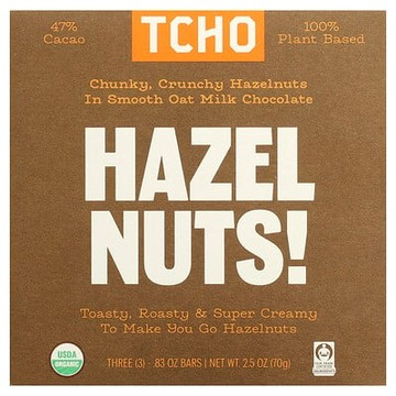 TCHO, Hazel Nuts，順滑燕麥奶巧克力，47% 可可，3 條，每條 0.83 盎司