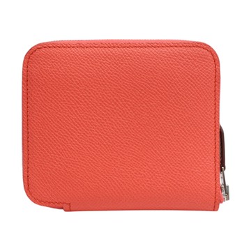 【二手名牌BRAND OFF】HERMES 愛馬仕 橘色 Epsom 皮革 Silk In Compact 拉鍊 短夾 U刻