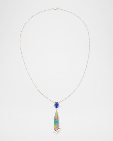 Platinum 18K Yellow Gold Diamond, Sapphire and Opal Pendant