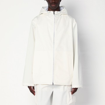 White zip-up jacket with logo print