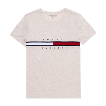 TOMMY 熱銷刺繡文字Logo圖案短袖T恤(女)-麻花米色