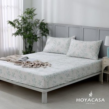 HOYACASA-加大60支天絲織棉枕套床包組-霧葉森語