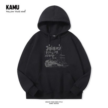 港風chic潮牌衛衣男春秋款連帽寬松大碼美式復古釣魚帶帽外套上衣