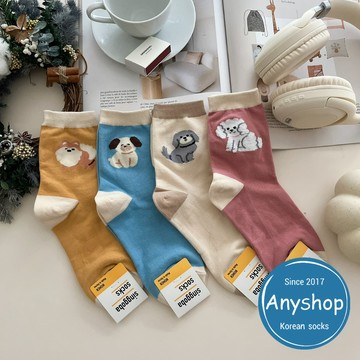 Anyshop韓國襪 雙色狗狗中筒襪 狗狗 動物 韓國襪 中筒襪 動物襪 韓國襪子 女生襪 女襪19103