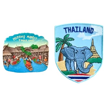 A-ONE 匯旺 泰國 水上市場磁鐵磁力貼 + 泰國 大象 貼布繡2件組  泰國水上市場 + 泰國大象  2.91 x 2.17吋 + 2.5 x 3.1吋