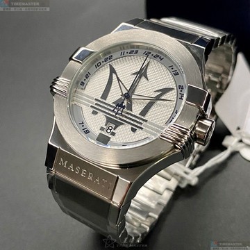 [星晴錶業]MASERATI手錶,42mm,R8853108002白色錶面銀錶殼銀色精鋼錶帶款