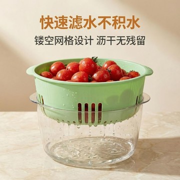🚀隔日出🔥5.23🔥多色雙層鏤空瀝水籃塑料雙耳提手廚房洗菜濾水客廳水果浴室收納