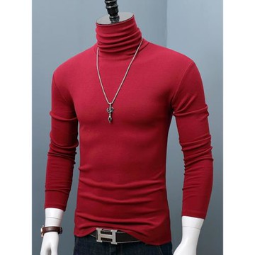 純棉高領長袖打底衫男士秋冬季大碼修身堆領t恤青年休閑保暖秋衣