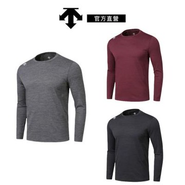 DESCENTE 迪桑特 男士 運動上衣 鬆餅格長袖T恤(酒紅/黑色/灰色)