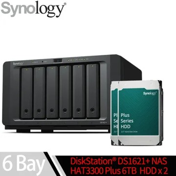 Synology群暉科技 DS1621+ NAS 搭 HAT3300 Plus系列 6TB NAS碟 x 2
