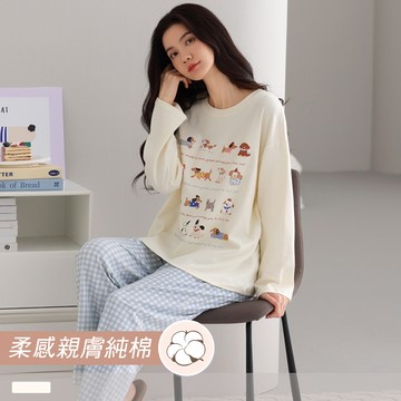 成套睡衣【純棉】汪汪俱樂部 印花圓領寬版長袖長褲 居家服 66725