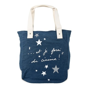 agnes b. 文字星星印刷帆布手提包-藍白