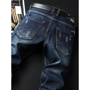 男士牛仔褲秋季2025新款彈力潮流直筒百搭長褲子男秋冬款加絨加厚