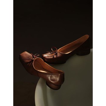 小眾設計| cocosy可術早春新款粗跟芭蕾舞鞋復古手工馬皮中跟單鞋