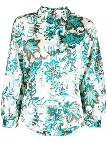 LIU JO - graphic-print satin-finish shirt - women - Polyester - 46 - Green