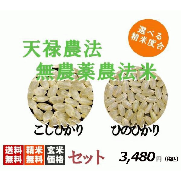 新米！ 送料無料 藍藻育ち 天緑農法 2kg×2銘柄 こしひかり ひのひかり 藍の舞 無農薬栽培 玄米 高LPS 令和5年度産 2023