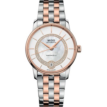 MIDO 美度 官方授權 BARONCELLI 永恆真鑽機械女錶 1212購物節 送禮推薦-33mm M0378072203100