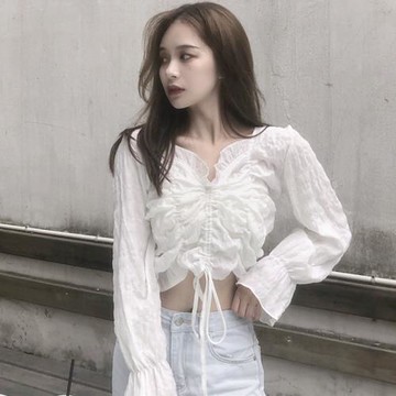 超仙上衣小眾設計感洋氣卡腰小衫女春秋百搭防曬襯衣心機鎖骨T恤