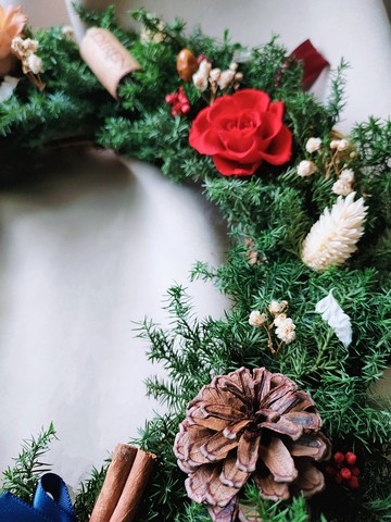 Sheer Whisper絮語藏花 聖誕節DIY材料包_25cm聖誕樹圈/聖誕花圈