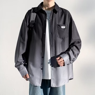 潮流彈力漸層長袖襯衫男 長袖襯衫 口袋襯衫 漸變襯衫 百搭襯衫 工裝襯衫 襯衫男（SFK44）【壹號站】