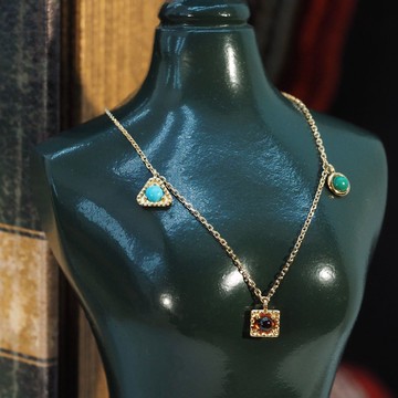 18K金碧璽、石榴石和孔雀石三部曲項鏈18K Gold Tourmaline, Garn