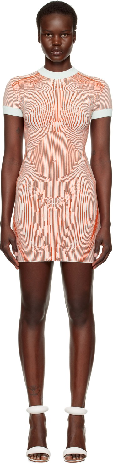 Jean Paul Gaultier 橙色 & 绿色 The Morphing Pinstripes Jacquard 连衣裙