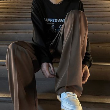 冰絲褲子男款夏季薄款高級感寬松直筒痞帥休閑西褲垂墜感闊腿長褲