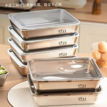 💖臺灣出貨201食品級不鏽鋼保鮮盤帶蓋方盤備菜平底盤擺攤托盤商用餐盤家用