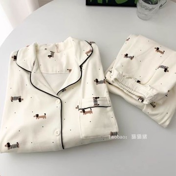 德絨睡衣女款2025新款秋冬季保暖長袖卡通小狗寬松學生套裝家居服