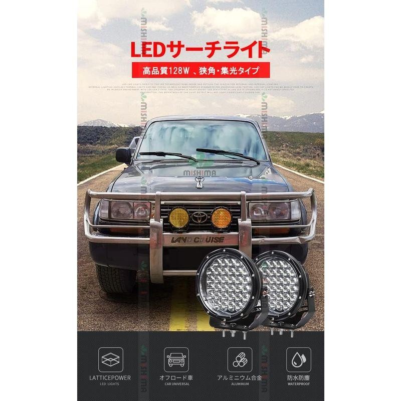 作業灯 led 12v 集光 狭角 スポット 前照灯 丸型 128w クリア保護