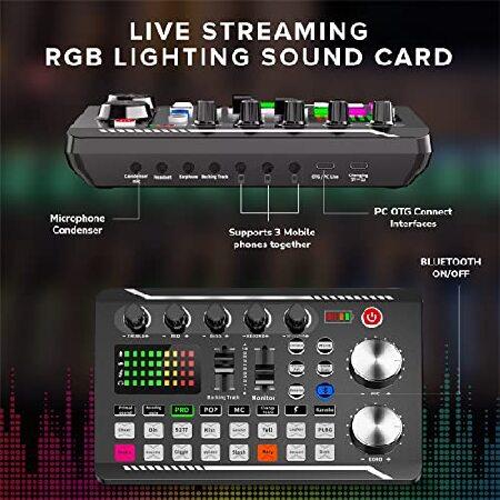 Prisciliano Podcast equipment bundle. Audio Interface with condenser microphone ＆ accesories: Sound Card Mixer. Podcast Studio equipment for Live Str