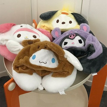 連帽U型枕🎀 可愛布丁狗連帽u型枕ins少女心學生便攜旅行車載午睡枕助眠情侶款