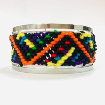 原民圖騰環保手工編織薄鋼手環-山‧川(橘綠) 每款均是獨一無二