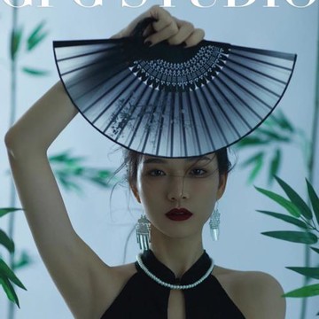 婚紗攝影古裝道具黑色水墨畫梅花扇子中國風文藝女扇寫真拍照折扇