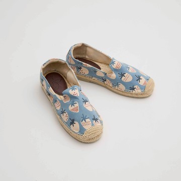 【One Shoe】手作草編鞋 日本印花 草莓戀人寶寶藍 Espadrilles