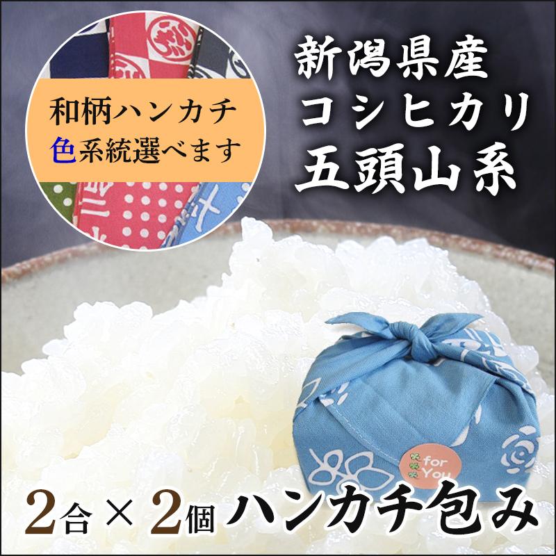 父の日 ギフト 米 新潟産 コシヒカリ 送料無料 新潟県産 こしひかり 2合2袋 ハンカチ プレゼント 色選べる メッセージ