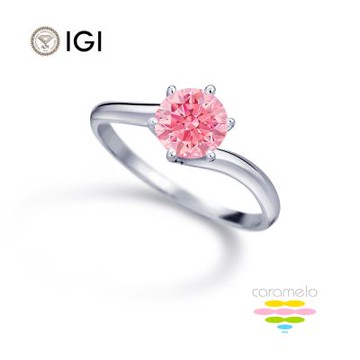 彩糖鑽工坊 IGI 1克拉 粉鑽 14K 六爪鑽戒 (培育鑽石 粉紅鑽石 彩鑽 FANCY VIVID PINK)