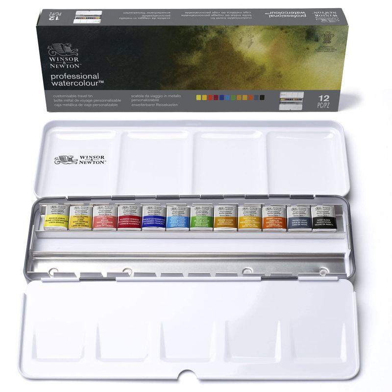 Winsor  Newton ウィンザーニュートン アーチストウォーターカラー ハーフパン12色セット ブラックボックスセット