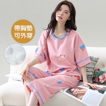 【韓國K.W.】KQN4443韓國繽紛渲染居家睡衣(睡衣/睡裙/家居服/涼感睡衣/連身睡衣)