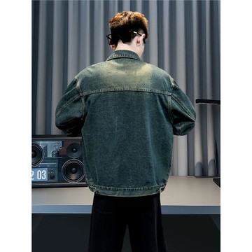 美式復古牛仔外套男士高級感潮牌破洞褂子春秋季新款潮流休閑夾克