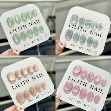 可隔日到貨！南柯一夢 純手工玻璃珠貓眼穿戴甲 歐泊碎鑽貓眼 短圓甲 手工甲 光療甲片 假指甲 指甲貼