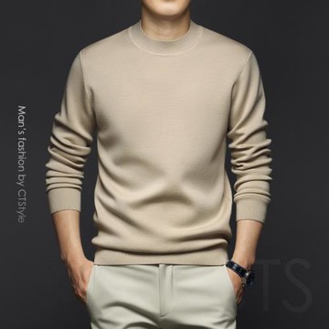 秋冬季男士中半高領100純羊毛衫加厚針織衫2024男裝打底毛衣新款